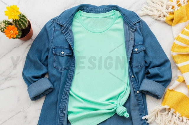 Casual summer outfit with t-shirt and denim jacket Mock Up Photo Regulrcrative 