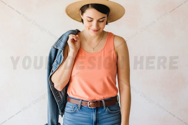 Casual summer outfit with t-shirt and jeans Mock Up Photo Regulrcrative 