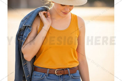 Casual summer tank top with denim jacket Mock Up Photo Regulrcrative 