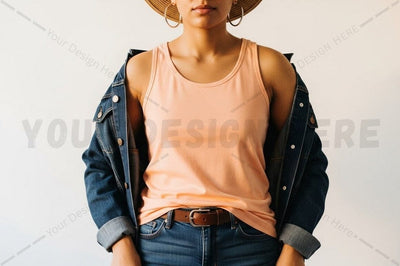 Casual summer tank top with denim jacket Mock Up Photo Regulrcrative 