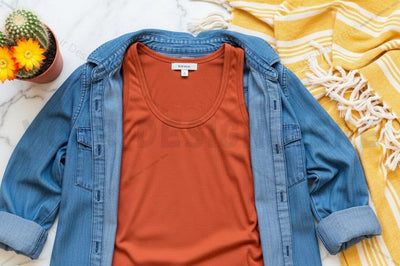 Casual t-shirt and denim jacket outfit Mock Up Photo Regulrcrative 