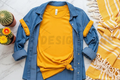 Casual t-shirt and denim shirt outfit Mock Up Photo Regulrcrative 