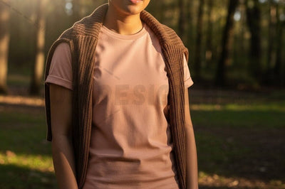 Casual t-shirt mockup design in natural setting Mock Up Photo Designangry 