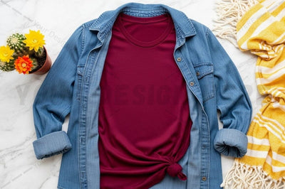 Casual t-shirt mockup with denim shirt Mock Up Photo Regulrcrative 