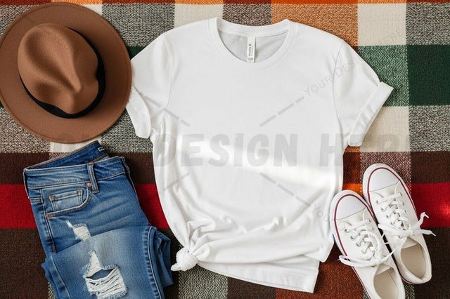 Casual white t-shirt mockup with accessories Mock Up Photo Designangry 
