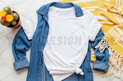 Casual white t-shirt mockup with denim jacket Mock Up Photo Regulrcrative 