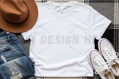 Casual white t-shirt with accessories Mock Up Photo Designangry 