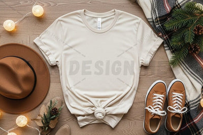 Casual white t-shirt with holiday accents Mock Up Photo Designangry 