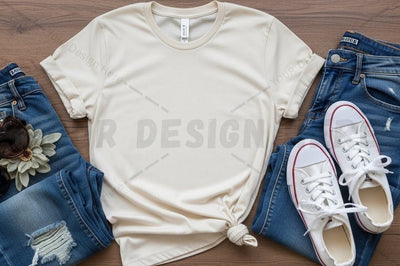 Casual white t-shirt with jeans and sneakers Mock Up Photo Regulrcrative 