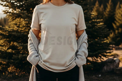 Casual white t-shirt with ribbed sleeves Mock Up Photo Designangry 