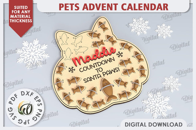 Cat Advent Calendar Laser Cut. Christmas Treat Calendar SVG SVG Evgenyia Guschina 