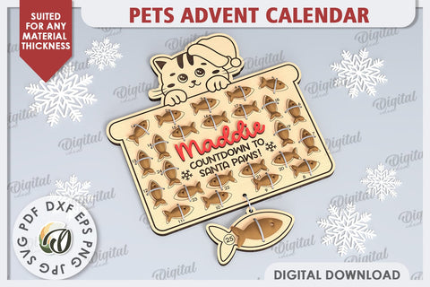 Cat Advent Calendar Laser Cut. Christmas Treat Calendar SVG SVG Evgenyia Guschina 