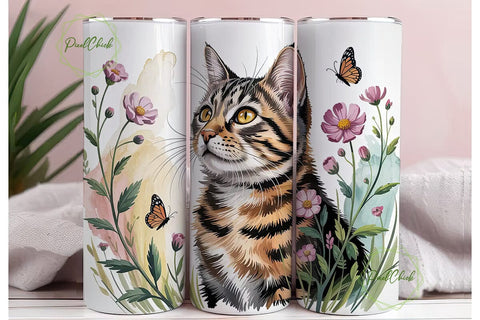 Cat and Butterflies 20oz Tumbler Wrap Sublimation PixelChick 