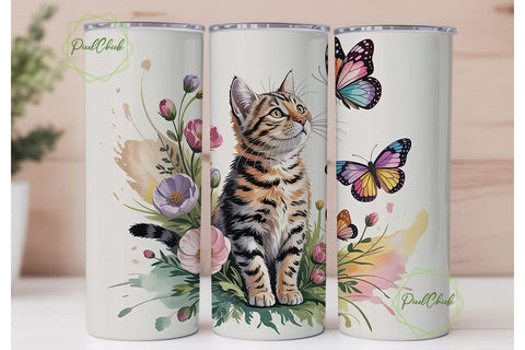 Cat and Butterflies 20oz Tumbler Wrap Sublimation PixelChick 