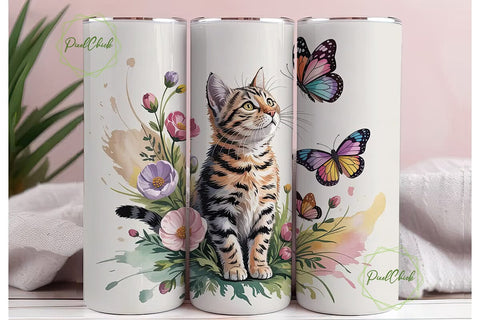 Cat and Butterflies 20oz Tumbler Wrap Sublimation PixelChick 