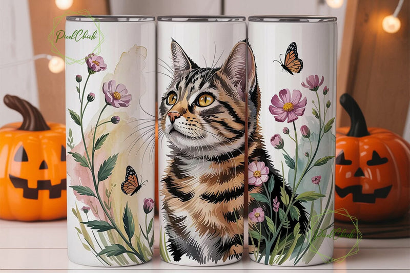 Cat and Butterflies 20oz Tumbler Wrap Sublimation PixelChick 