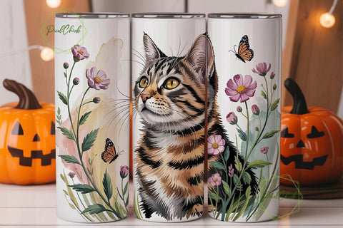 Cat and Butterflies 20oz Tumbler Wrap Sublimation PixelChick 