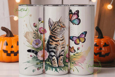 Cat and Butterflies 20oz Tumbler Wrap Sublimation PixelChick 