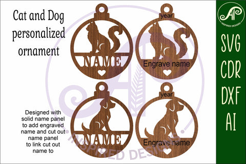 Cat and Dog Christmas Ornament SVG laser cut SVG APInspireddesigns 