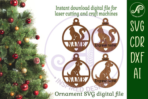 Cat and Dog Christmas Ornament SVG laser cut SVG APInspireddesigns 