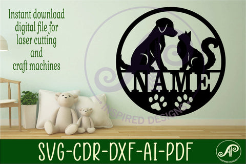 Cat and dog Pet name sign svg laser SVG APInspireddesigns 