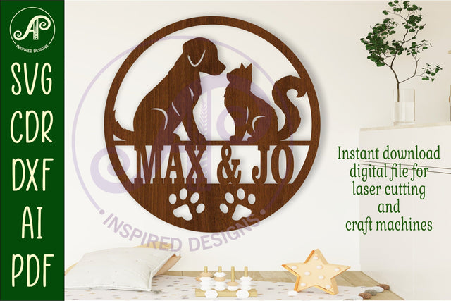 Cat and dog Pet name sign svg laser SVG APInspireddesigns 