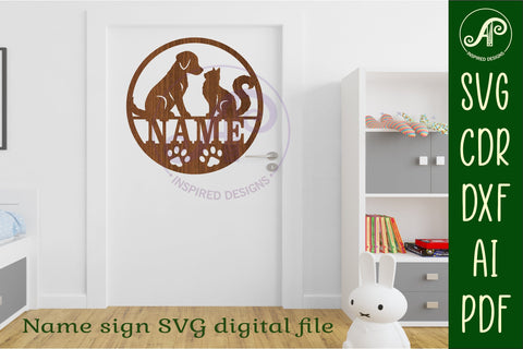 Cat and dog Pet name sign svg laser SVG APInspireddesigns 