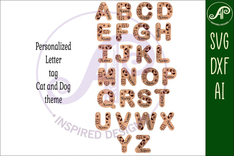 Cat and Dog theme tag letter designs keychain DIGITAL SVG SVG APInspireddesigns 