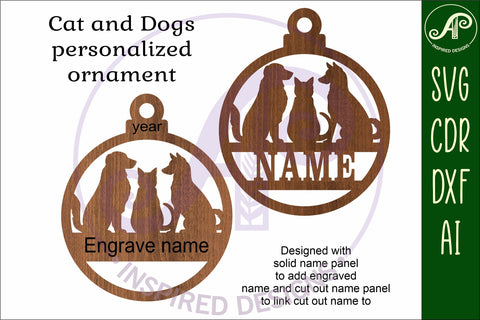 Cat and dogs Christmas Ornament SVG laser cut SVG APInspireddesigns 
