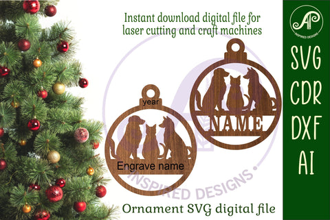 Cat and dogs Christmas Ornament SVG laser cut SVG APInspireddesigns 
