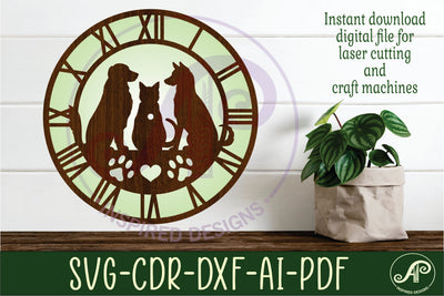 Cat and dogs pets wall clock laser cut files, SVG SVG APInspireddesigns 