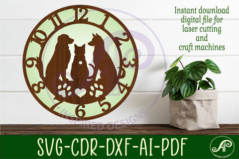 Cat and dogs pets wall clock laser cut files, SVG SVG APInspireddesigns 