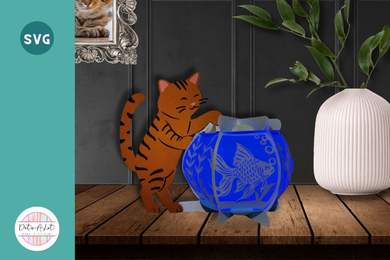 Cat and Fish Bowl 3d SVG Paper Lantern SVG Dots-A-Lot 