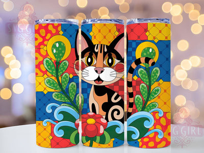Cat And Succulent Lover Tumbler, Cute Cat Art, Plant Lover, Colorful Design, Museum Quality, 20Oz Tumbler, Sublimation Wrap Sublimation SvggirlplusArt 