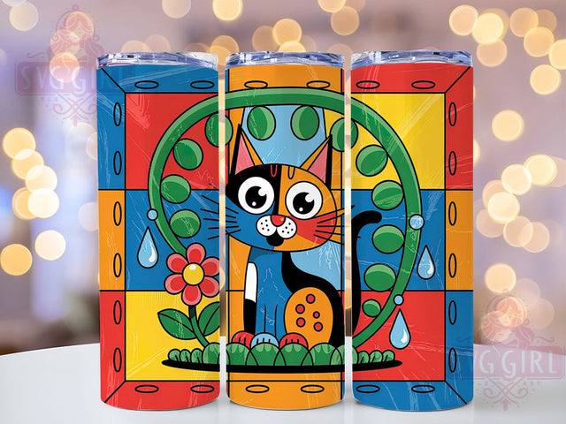 Cat And Succulent Lover Tumbler, Cute Cat Art, Plant Lover, Colorful Design, Museum Quality, 20Oz Tumbler, Sublimation Wrap Sublimation SvggirlplusArt 