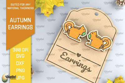 Cat Autumn Wooden Earrings Laser Cut. Fall Earrings SVG Design SVG Evgenyia Guschina 