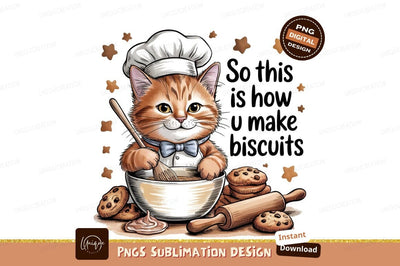 Cat Baker Mixing Biscuits Recipe Illustration Sublimation Designangry 