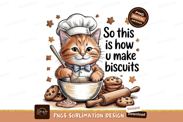 Cat Baker Mixing Biscuits Recipe Illustration Sublimation Designangry 