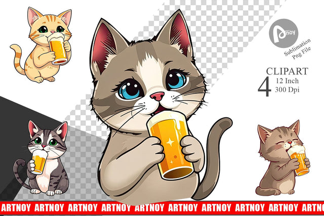 Cat Beer Day Clipart Sublimation artnoy 