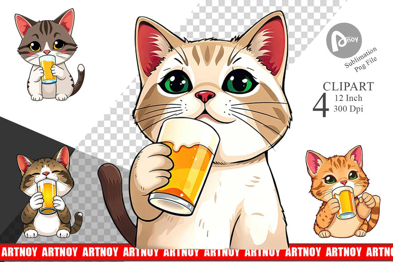 Cat Beer Day Clipart Sublimation artnoy 