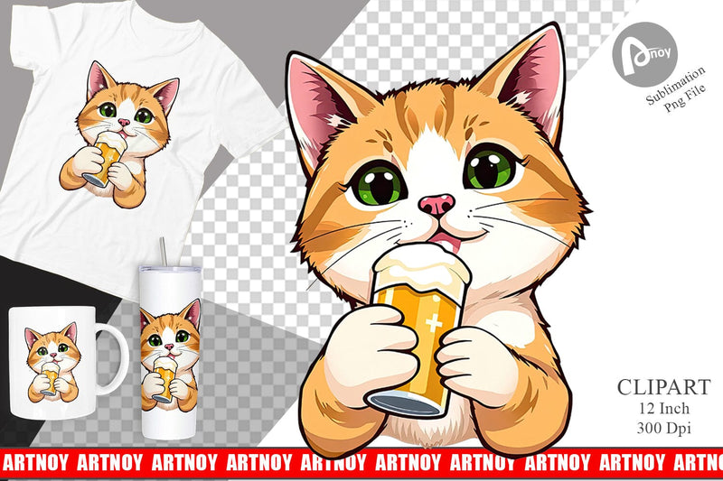 Cat Beer Day Clipart Sublimation artnoy 