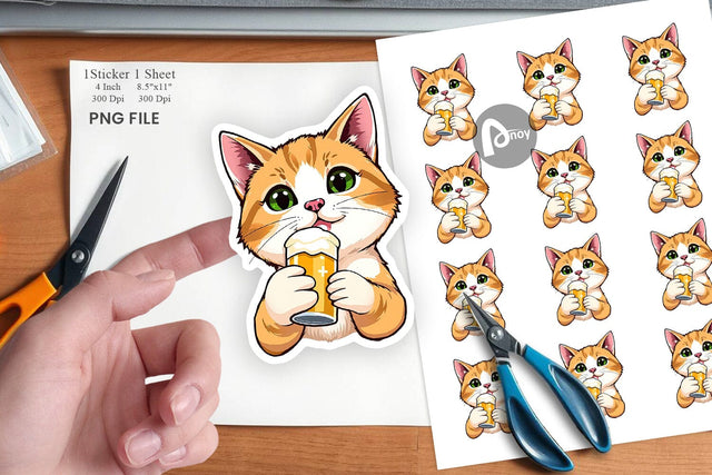Cat Beer Day Sticker Sublimation artnoy 