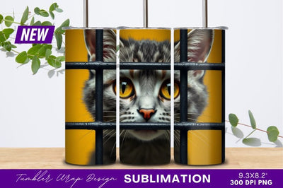 Cat Behind Bars With Yellow Eyes Gaze Sublimation Regulrcrative 