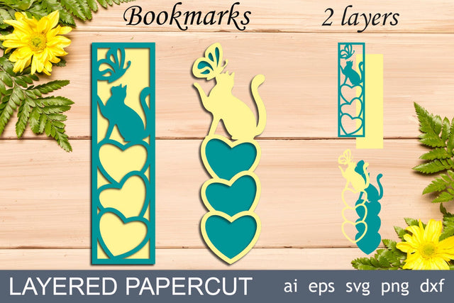 Cat bookmarks svg, Animal bookmark papercut, Layered bookmark template SVG AnastasiyaArtDesign 