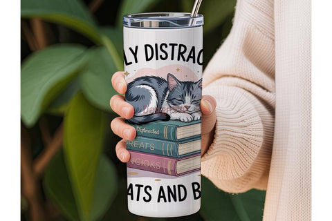 Cat & Books Tumbler Wrap Sublimation DesignSVG 