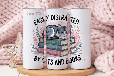 Cat & Books Tumbler Wrap Sublimation DesignSVG 