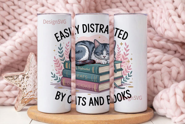 Cat & Books Tumbler Wrap Sublimation DesignSVG 
