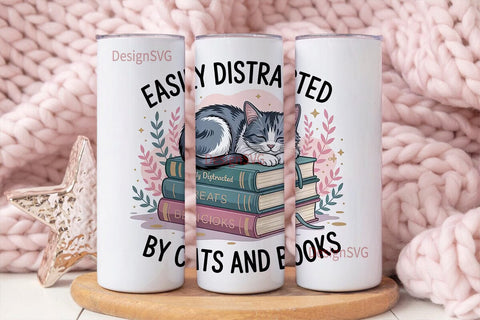 Cat & Books Tumbler Wrap Sublimation DesignSVG 
