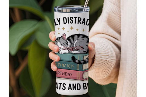 Cat & Books Tumbler Wrap Sublimation DesignSVG 