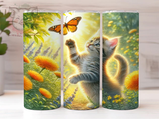 Cat Butterfly 20oz Tumbler Png, Straight & Tapered Tumbler Png, Cute Kitten Tumbler Png, Digital Download PNG Sublimation Lara' s Designs 
